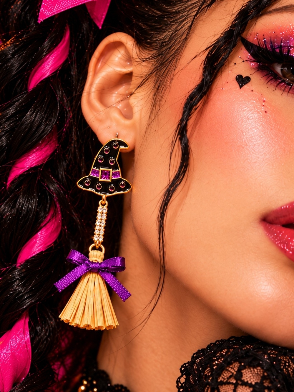 BETSEY JOHNSON WITCHES BROOM & HAT HALLOWEEN EARRINGS
